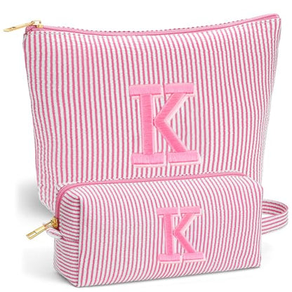 Travel Makeup Bag Set - Initial Cosmetic Bag Cute Stuff, Gifts - color: Pink, style: K