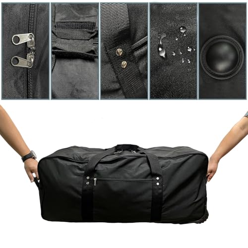 36" Extra Large Foldable Rolling Duffle Bag with Support, Heavy-Duty Spacious Checked Luggage Bag, Wheelered Cargo Tote for Travel Camping Moving, Black