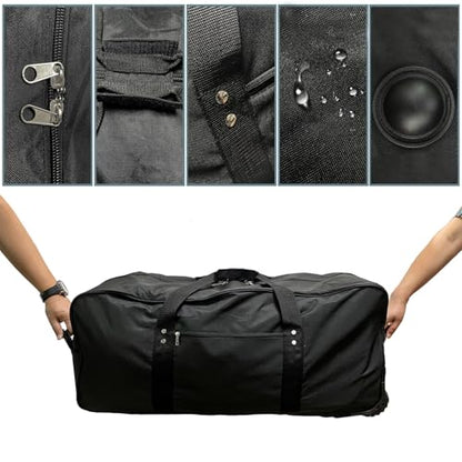 36" Extra Large Foldable Rolling Duffle Bag with Support, Heavy-Duty Spacious Checked Luggage Bag, Wheelered Cargo Tote for Travel Camping Moving, Black