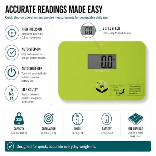 600 Super Mini Travel Bathroom Scale, 330 lb, Green - color: Green
