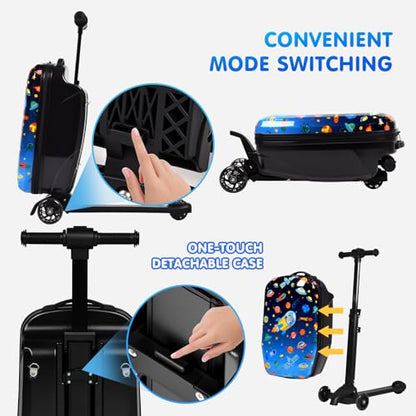 4-in-1 Detachable Scooter Luggage for Kids, Foldable Ride-On Suitcase - color: Navy