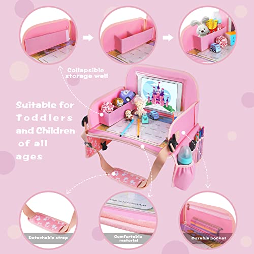 Bundle–2 Items: MENZOKE Car Seat Tray with Dry Erase Board and Cooler Cup Holder, Pink & Magic Pink