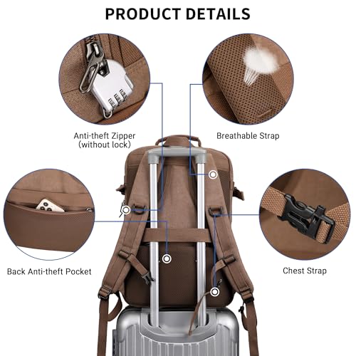 WITZMAN Canvas Travel Backpack for Men Large Laptop Backpack Fits 16 Inch - color: Brown