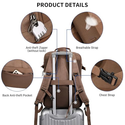 WITZMAN Canvas Travel Backpack for Men Large Laptop Backpack Fits 16 Inch - color: Brown