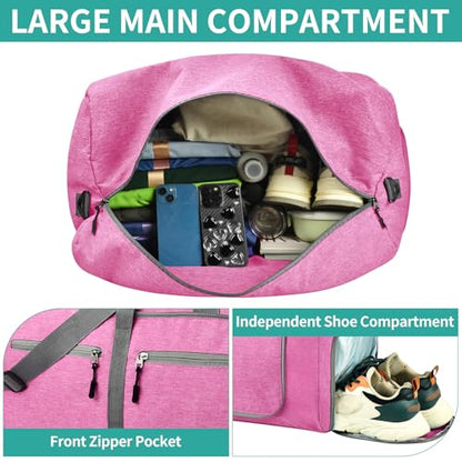 Dimayar 40L Foldable Duffle Bag for Travel, Lightweight Weekender Bags - color: Rouge Pink, size: 40L
