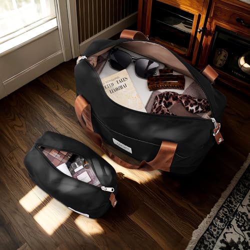 TAKUMI Carry On Luggage Set 3 Piece ABS+PC Hardshell Suitcases with Duffel Bag Double Spinner Wheels Travel Luggage with TSA Lock Lightweight Suitcase Set(BLACK BROWN, 3 PIECE SET(20/DB/TB)) - color: BLACK BROWN, size: 3 Piece Set(DB)