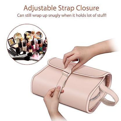 FINTIE Portable Toiletry Cosmetic Travel Bag Hanging Makeup Organizer - color: Pink