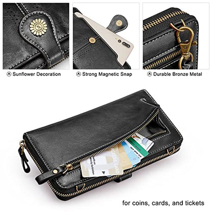 S-ZONE Crossbody Bags for Women Phone Purse RFID Blocking with 2 Straps - color: Black