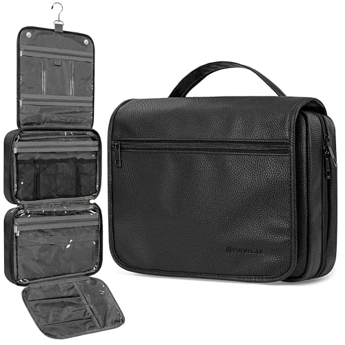 PAVILIA Hanging Toiletry Bag for Women Men, Large Travel Organizer, Black - color: Black
