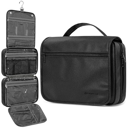 PAVILIA Hanging Toiletry Bag for Women Men, Large Travel Organizer, Black - color: Black