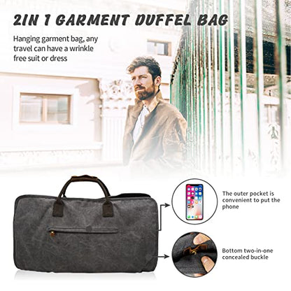 2 In 1 Convertible Garment Bag, Carry On Suit Duffle Bag For Men & Women - color: Gray