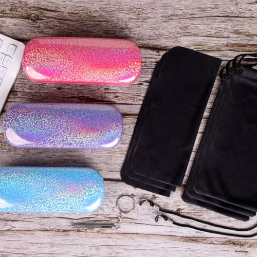 ADBGV 3Pcs Unisex Hard Shell Eyeglasses Cases, Protective Case For Glasses,Sunglasses Case with Cleaning Cloth - color: A_blue+purple+roseo