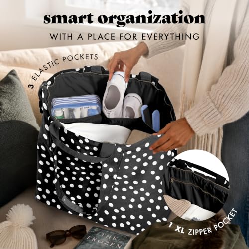 Fit & Fresh All The Things XL Tote Bag for Women, Beach Bag & Weekender - color: Black & White Dot