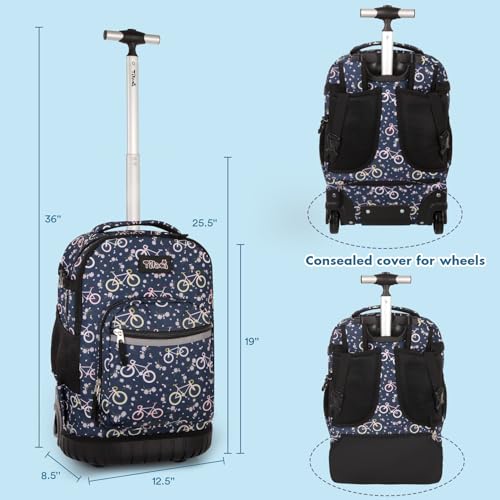 Tilami Rolling Backpack for Kids 19 inch with Lunch Bag Wheeled Laptop Backpack,Bicycle