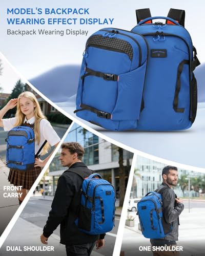 Laptop Backpack for Work, 40L College School Computer Bag with 15L Daypack - color: Blue