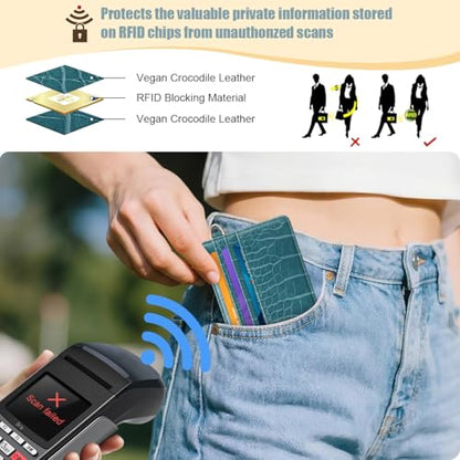 Slim Credit Card Holder Crocodile Wallet Women Thin Wallets - color: A Cadet Blue