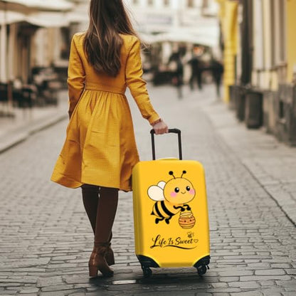 MAYJOYDIY Happy Bee Luggage Cover Sweet Honey Elastic Baggage Covers Cute Yellow Dust-Proof Suitcase Sleeve Anti-Scratch Washable Suitcase Protector L Fit 26-28 Inch Luggage - color: Bees