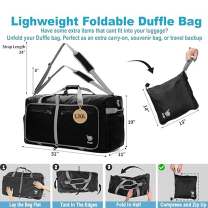 Bago Travel Duffle Bag for Women & Men. Extra Large Foldable Duffel Bags - color: Black, size: 120L