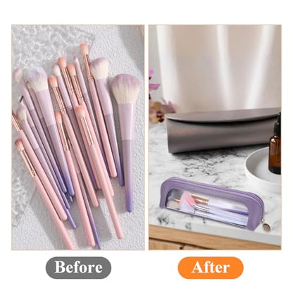 Psyqtsuary Small Clear Makeup Pouch, PU Leather Portable Makeup Brush Bag - color: Dark Purple