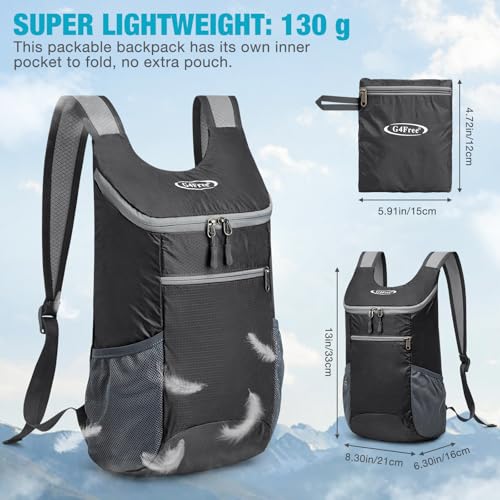 G4Free 10L Lightweight Packable Hiking Backpack, Nylon Daypack Daily Travel - color: Black, size: Small