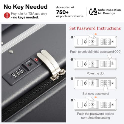 mixi 24 Inch Checked Luggage PC Hard Shell Suitcase Top Opening Aluminum Frame Travel Suitcases with Wheels, Rock Gray - color: Rock Gray, size: 24 inch