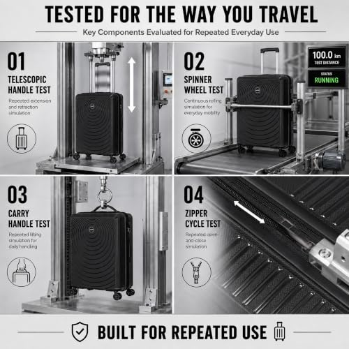 CONCEPTEN Luggage Sets 3 Piece, PP Hardshell Suitcases Set with Wheels - color: Black, size: 3 Piece Sets (21/Db/Tb)