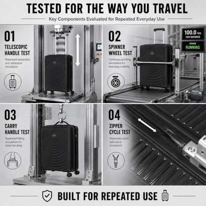 CONCEPTEN Luggage Sets 3 Piece, PP Hardshell Suitcases Set with Wheels - color: Black, size: 3 Piece Sets (21/Db/Tb)