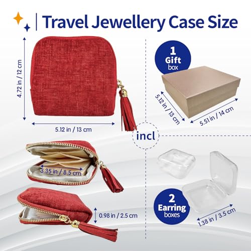 Small Travel Jewelry Case with Earring Box Mini Jewelry Case - color: Red