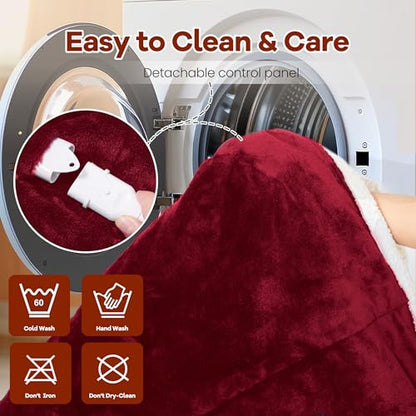 MAXEVE Heated Wearable Blanket with Foot Pocket & Sleeves Electric Snuggle - color: Wine, size: Long