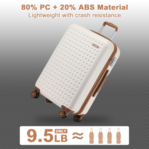 Kono 28 Inch Hard Shell Checked Luggage, 4 Spinner Wheels Suitcase, White - color: Cream White, size: Checked-Large 28-Inch
