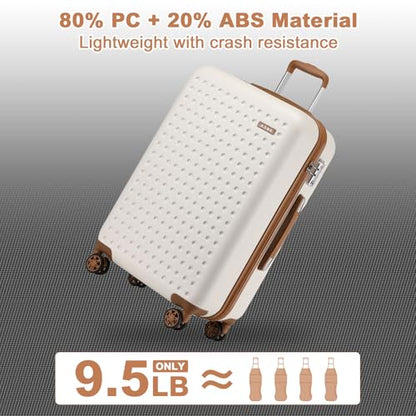 Kono 28 Inch Hard Shell Checked Luggage, 4 Spinner Wheels Suitcase, White - color: Cream White, size: Checked-Large 28-Inch