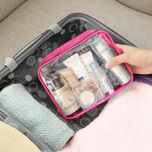 F-color TSA Approved Toiletry Bag - Clear Makeup Bag, 3 Pack, Rose Red - color: Rose Red, size: TSA Carry-on Series (3 Medium)