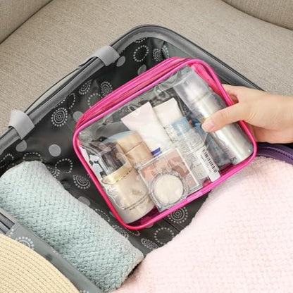 F-color TSA Approved Toiletry Bag - Clear Makeup Bag, 3 Pack, Rose Red - color: Rose Red, size: TSA Carry-on Series (3 Medium)