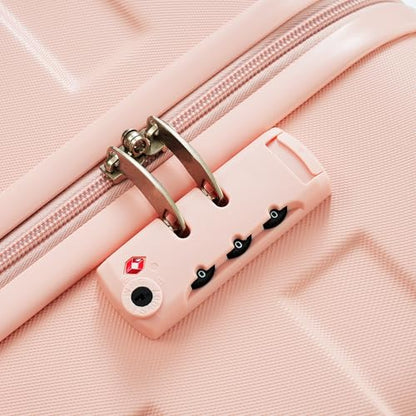 3 Pcs ABS Hardside Luggage Sets Spinner Wheel Suitcase TSA lock - color: brown pink