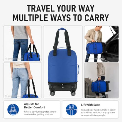 Verage Foldable Rolling Duffel Bag with Wheels, Expandable Travel Luggage | Collapsible Luggage Bag,Expandable,Detachable Spinner Wheels - color: blue, size: Checked-In Pro (24-Inch Expands into 28-Inch)
