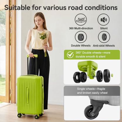 Luggage Sets 3 Piece Suitcase Spinner Hardshell TSA Lock, Green - color: Green