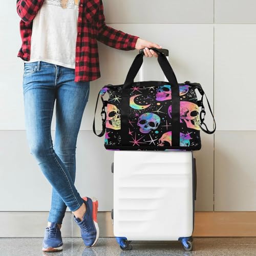 Weekender Bag for Women, Gym Sports Duffle Travel Tote with Toiletry Bag Shoes Compartment - color: Skull 18