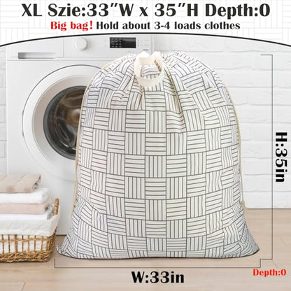 Canvas Laundry Bag with Handles & Drawstring, XL 33"Wx 35"H,Geometry Grid - color: Geometry Grid,1pc XL, size: XL 33"W x 35"H┃1 Pack