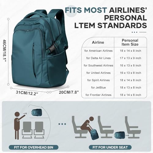 suwasp Large Travel Backpack for Women Men Mochila Airline Approved Carry On Personal Item Backpack Bag Frontier Airlines Personal Item Travel Bag Flight Approved Luggage Backpack - Blue - color: Peacock Blue