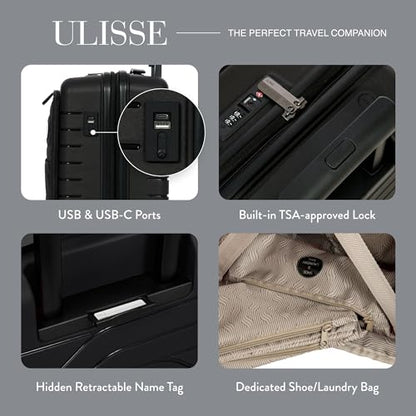 Bric's B|Y Ulisse Carry-On Luggage with Spinner Wheels – Airline Approved Hard Shell Suitcase, TSA Combination Lock & USB Port - Removeable Wash Bag Included - 21 Inch with Front Pocket, Black - color: Black, size: Carry-on with front pocket