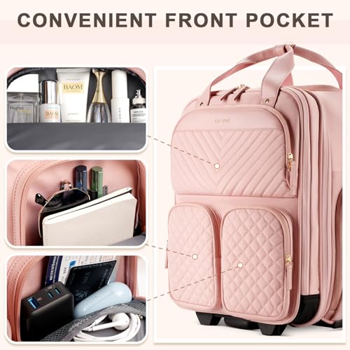 Arcoyard Underseat Carry On Luggage with Wheels, 17.3" Personal Item Bag - color: Pink