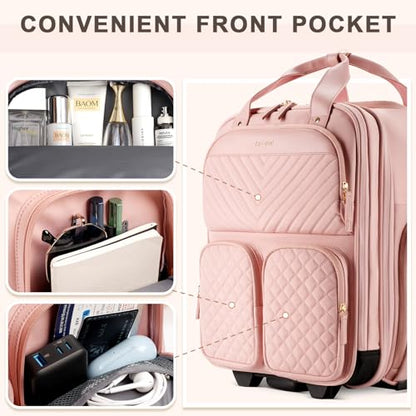 Arcoyard Underseat Carry On Luggage with Wheels, 17.3" Personal Item Bag - color: Pink