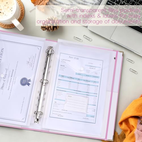 XKDOUS Important Document Organizer 3 Ring Binder Folio Folders for Papers - color: Pink