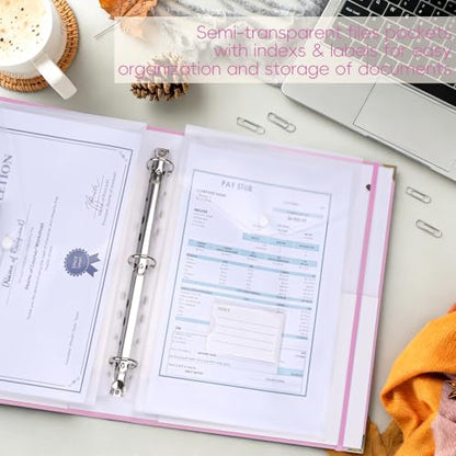 XKDOUS Important Document Organizer 3 Ring Binder Folio Folders for Papers - color: Pink