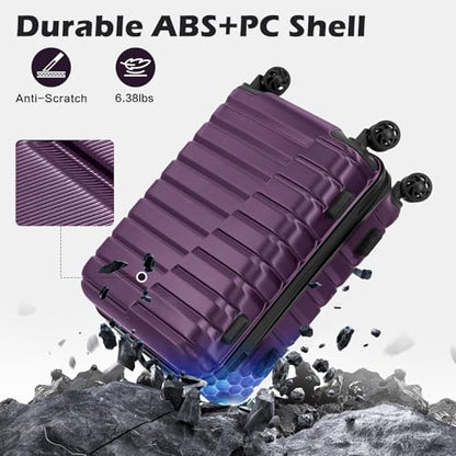 Coolife Lightweight Luggage with TSA Lock,3 Piece Set Purple - color: Purple, size: 3 Piece Set (20in/24in/28in)