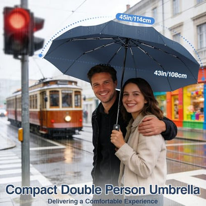 ZOMAKE Travel Umbrella Compact - 10 Ribs Portable Collapsible Umbrellas for Rain Windproof - Paraguas Automatic Small Folding Umbrella Lightweight Packable Umbrella for Women Men - color: Navy blue