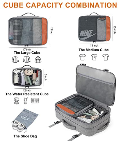 Lumesner 18" Expandable Carry On Travel Backpack With 4 Packing Cubes - color: Grey, size: 18 inches
