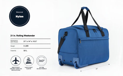 Scotch & Soda Amsterdam Travel Duffel Bag, Ocean Blue, 21-Inch Rolling - color: Ocean Blue, size: 21-Inch