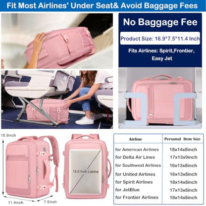 EZUOLA Carry on Travel Backpack for Women, Personal Item Travel Bag - color: Pink, size: Large-25L