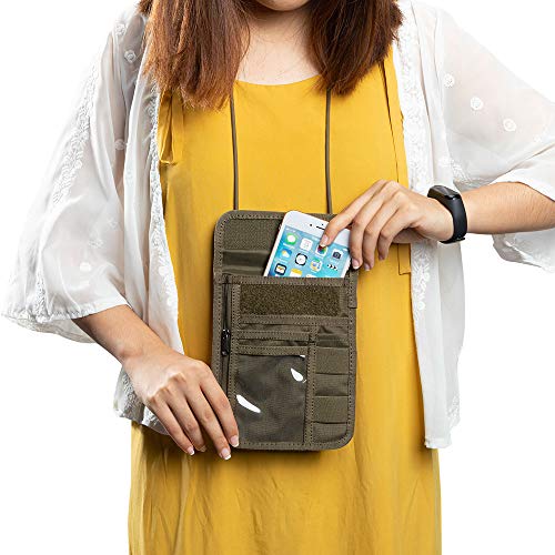 EXCELLENT ELITE SPANKER Passport Holder Nylon Neck Pouch with Lanyard - color: Ranger Green